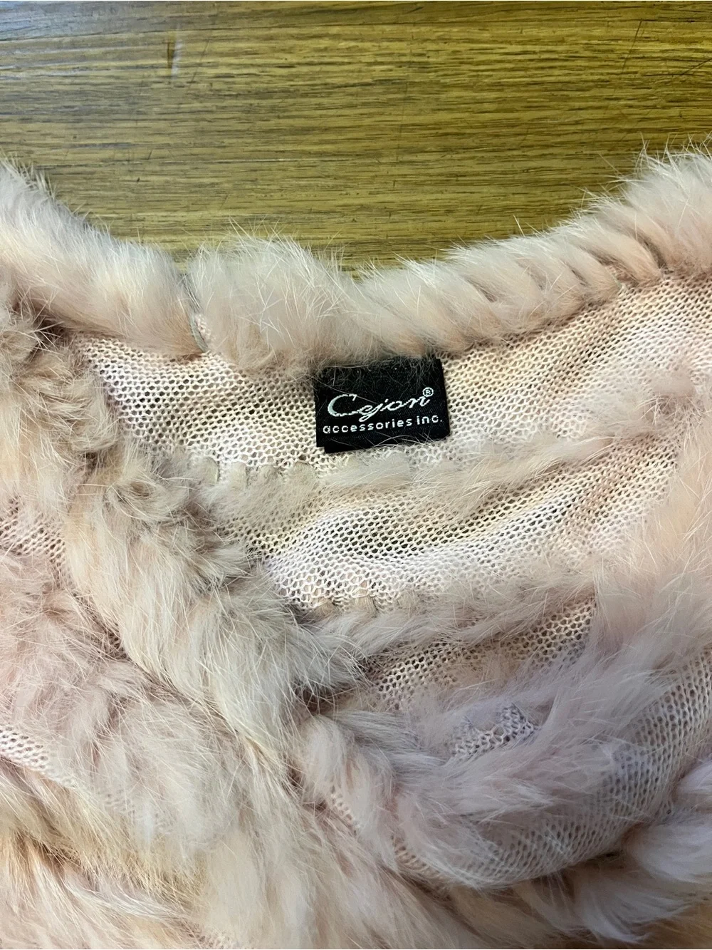 Cejon Genuine Rabbit Fur Knit Poncho Cape Cowl Neck Scarf Blush Pink